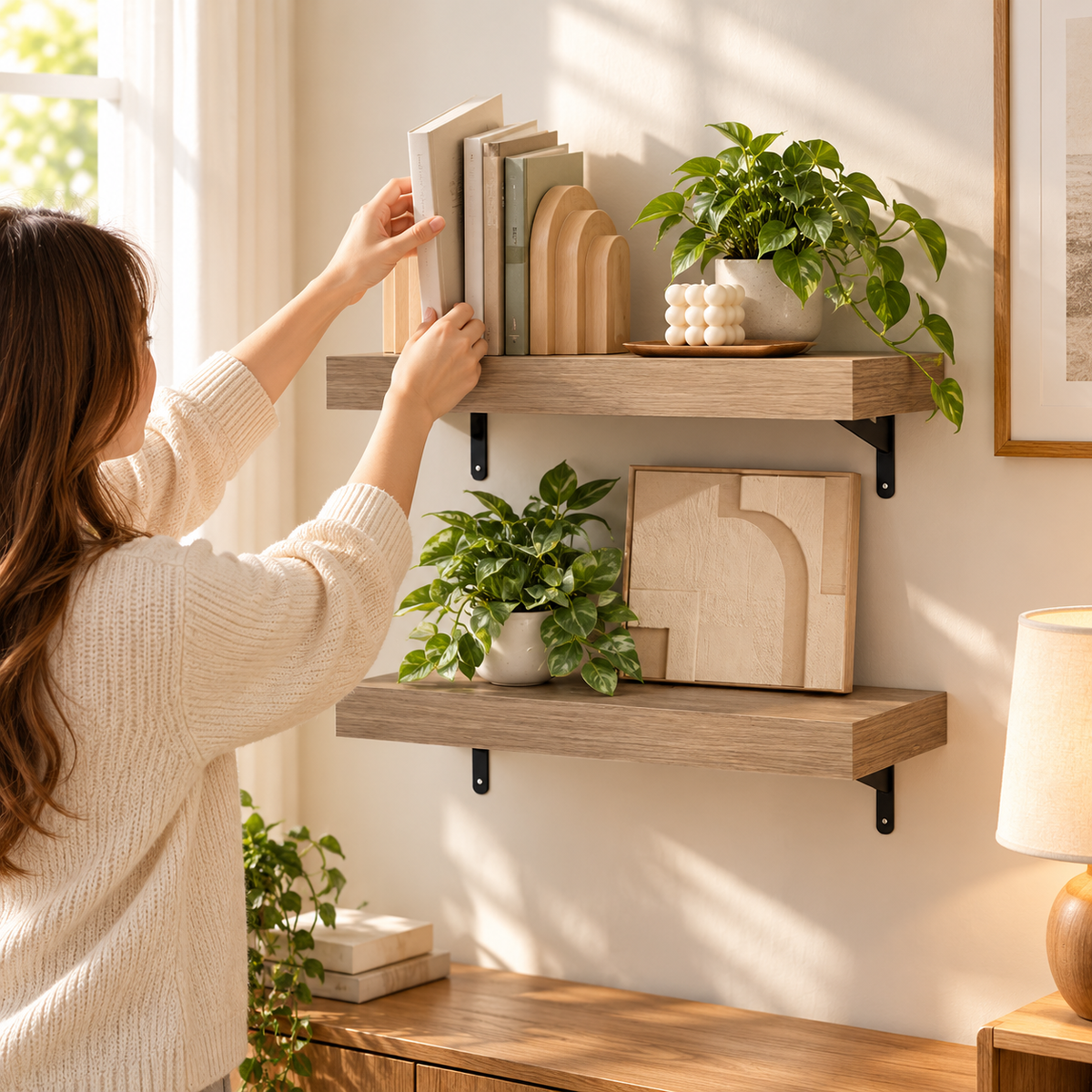 22" Tobacco Floating Shelves – Set of 2