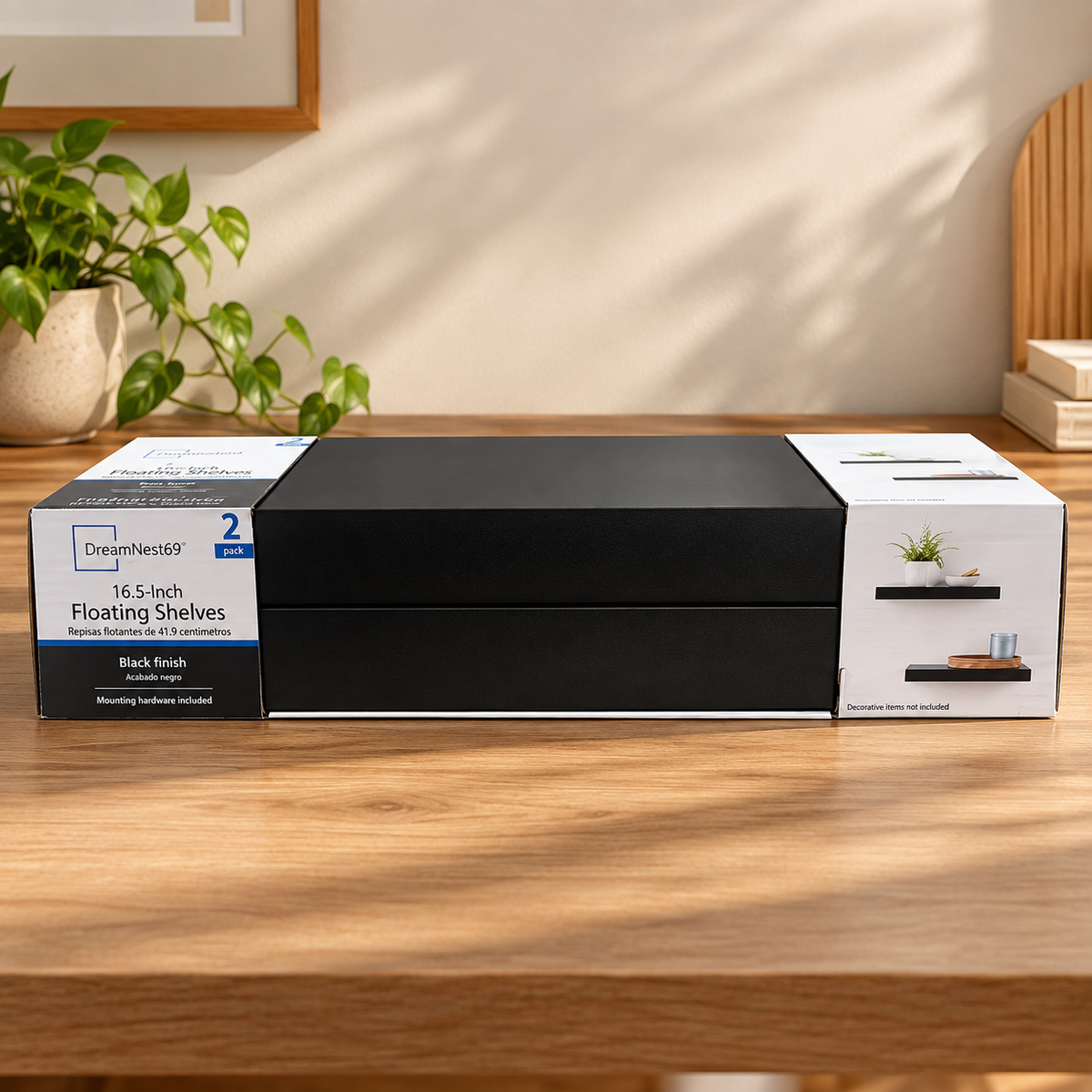 Black 16.5" Floating Shelves – Set of 2