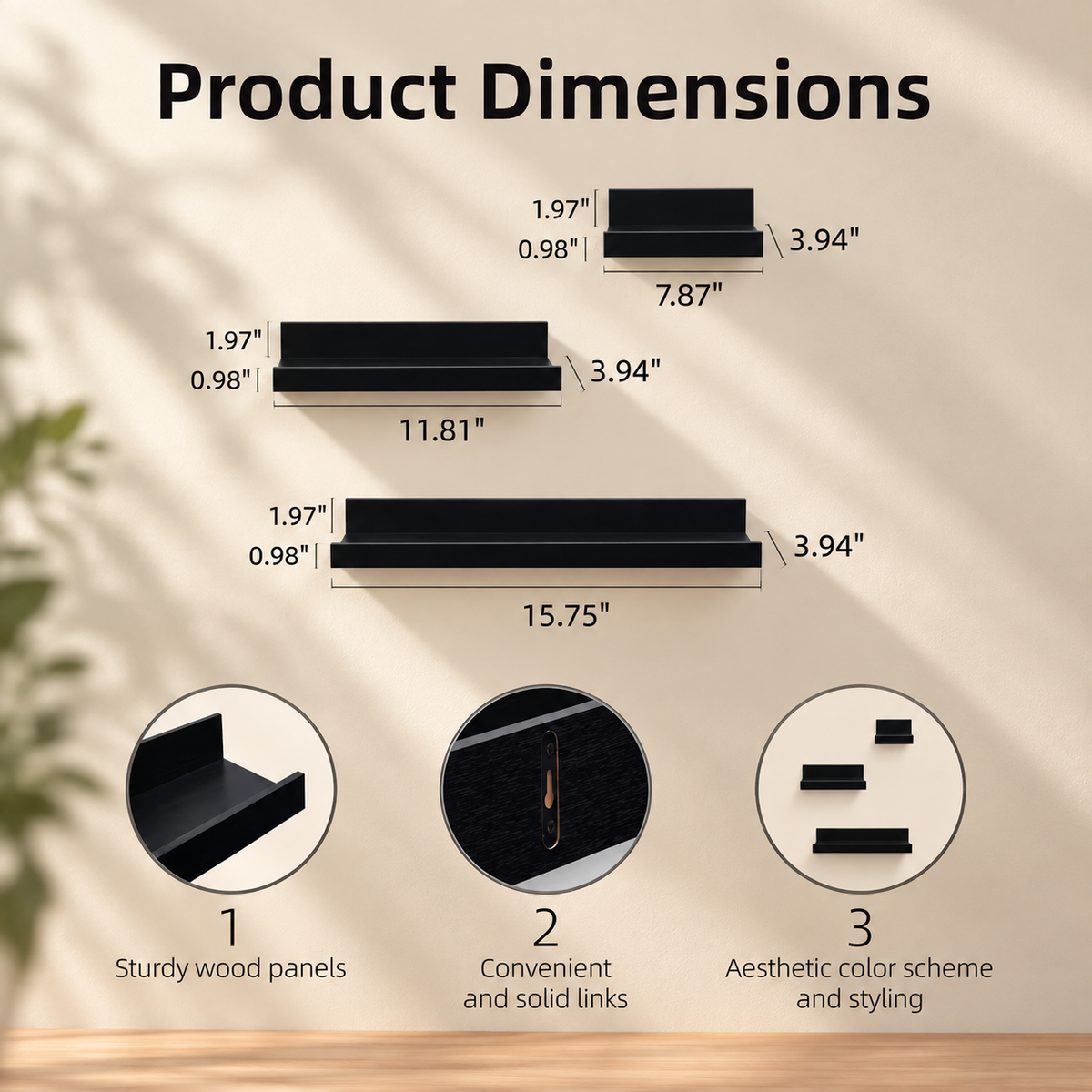 3-Piece Wood Floating Shelf Set