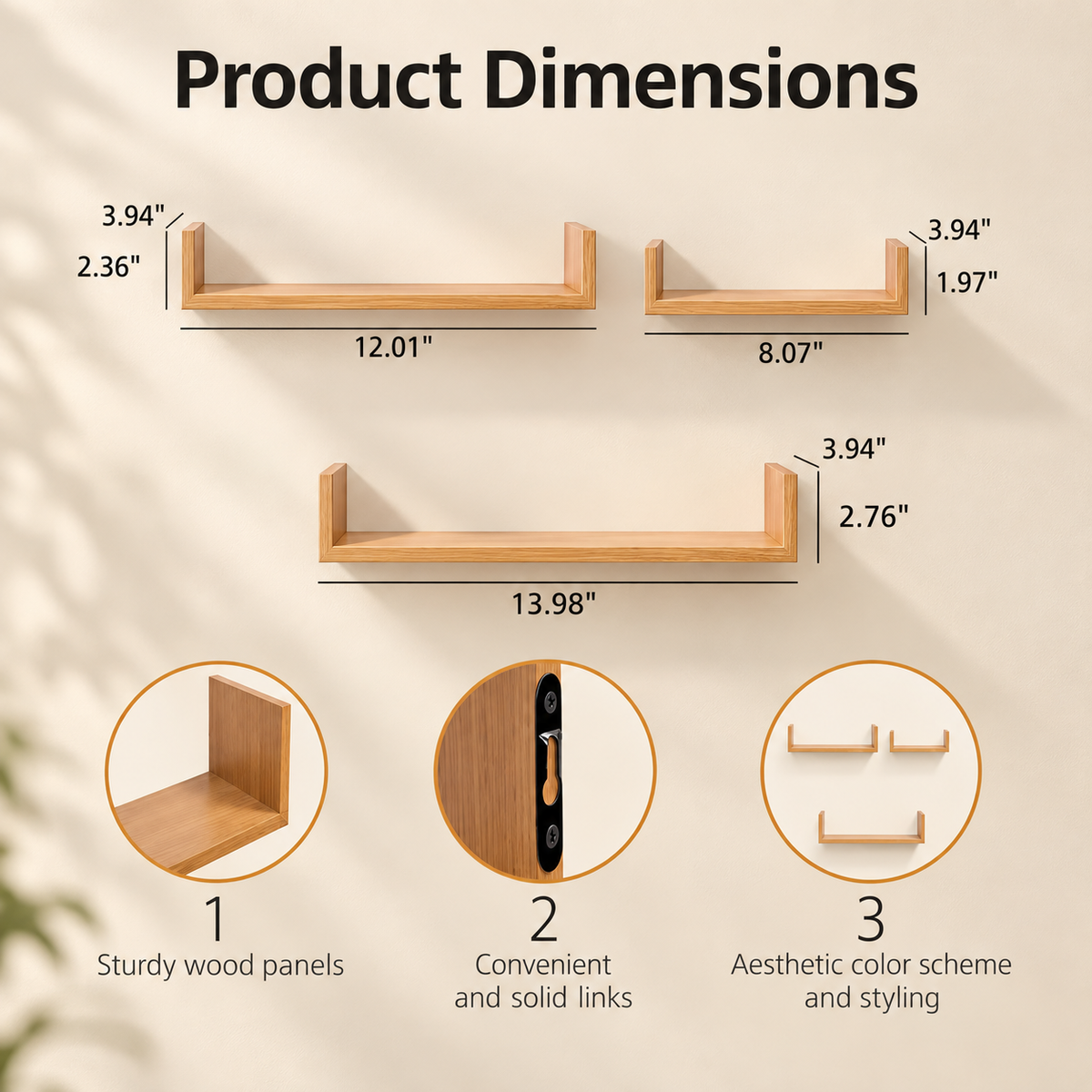3-Piece U-Shaped Floating Shelves
