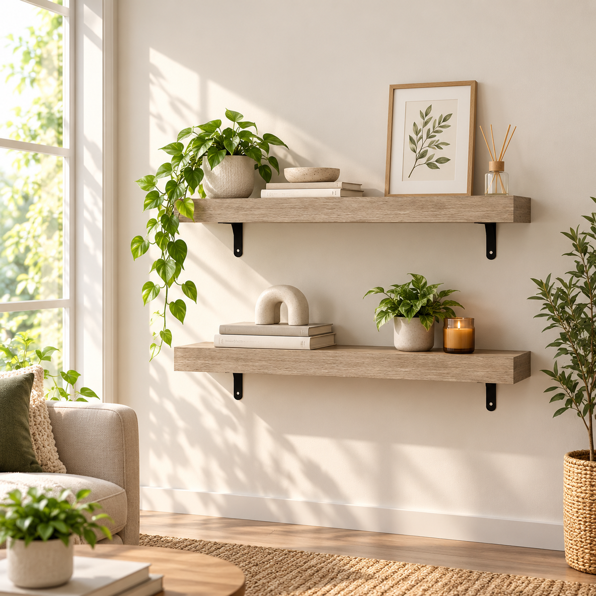 22" Tobacco Floating Shelves – Set of 2