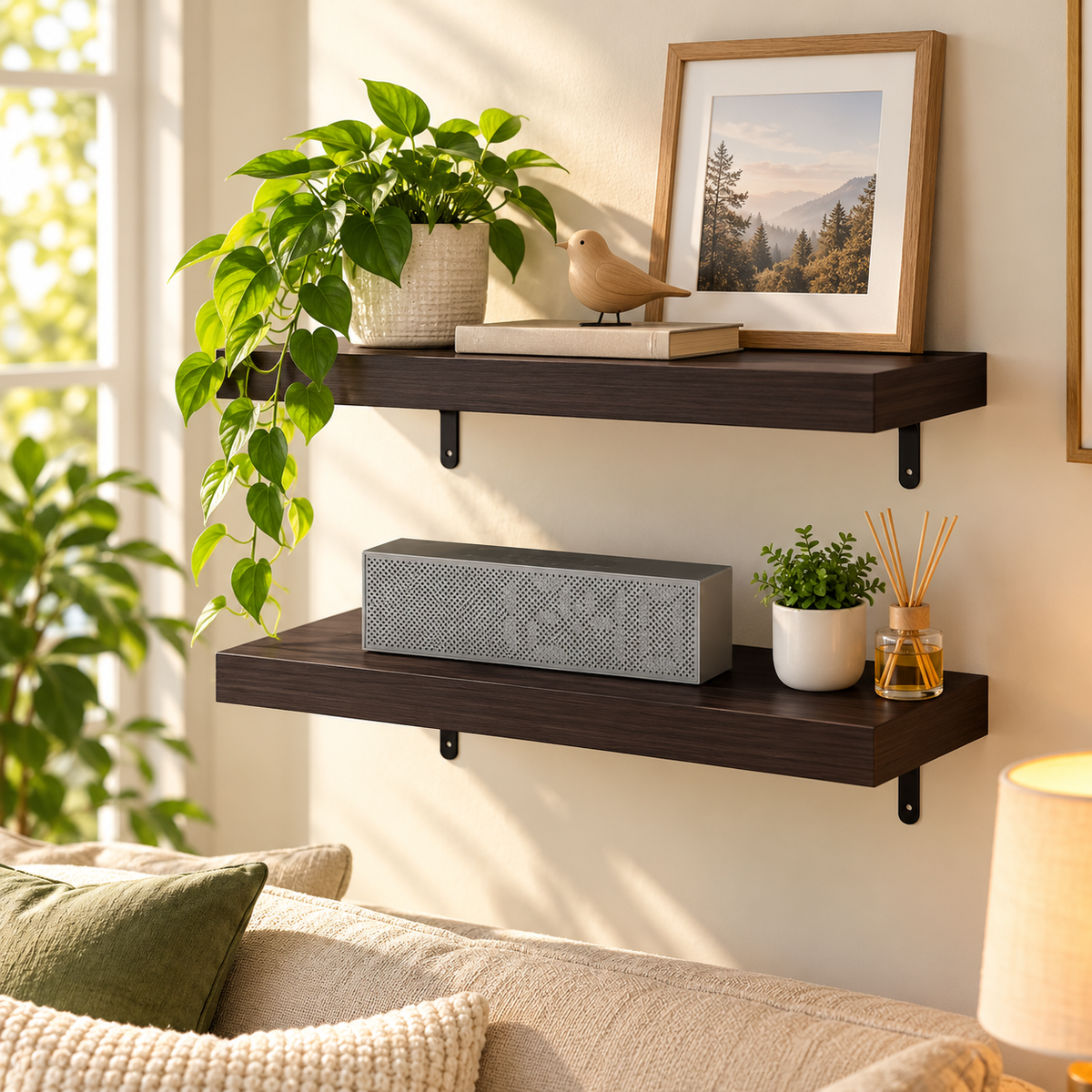 22" Tobacco Floating Shelves – Set of 2