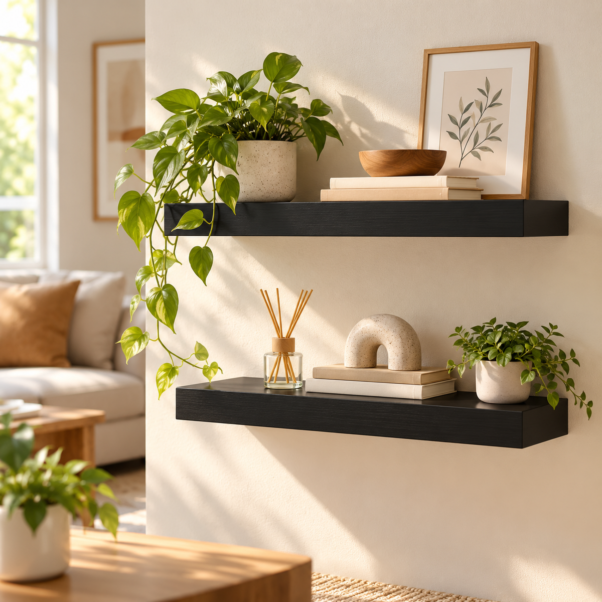 Black 16.5" Floating Shelves – Set of 2